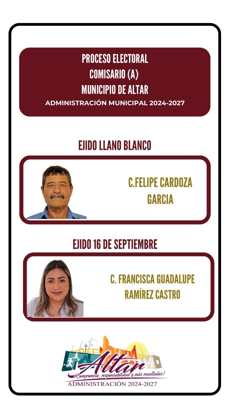 RESULTADOS DE LAS ELECCIONES PARA COMISARIOS EN LOS EJIDOS 16 DE SEPTIEMBRE Y LLANO BLANCO