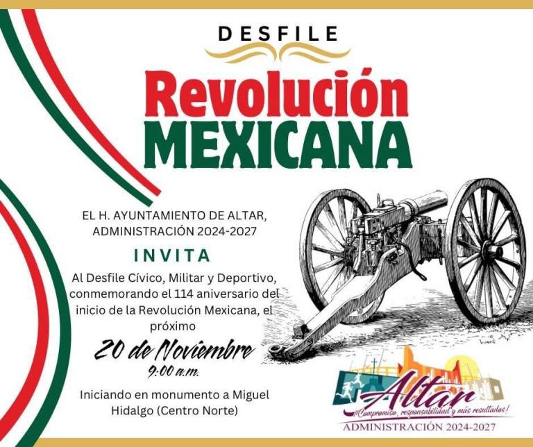 INVITACIÓN AL DESFILE CÍVICO, MILITAR Y DEPORTIVO EN CONMEMORACIÓN DE LA REVOLUCIÓN MEXICANA