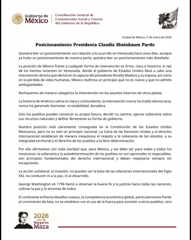 POSICIONAMIENTO PRESIDENTA CLAUDIA SHEINBAUM